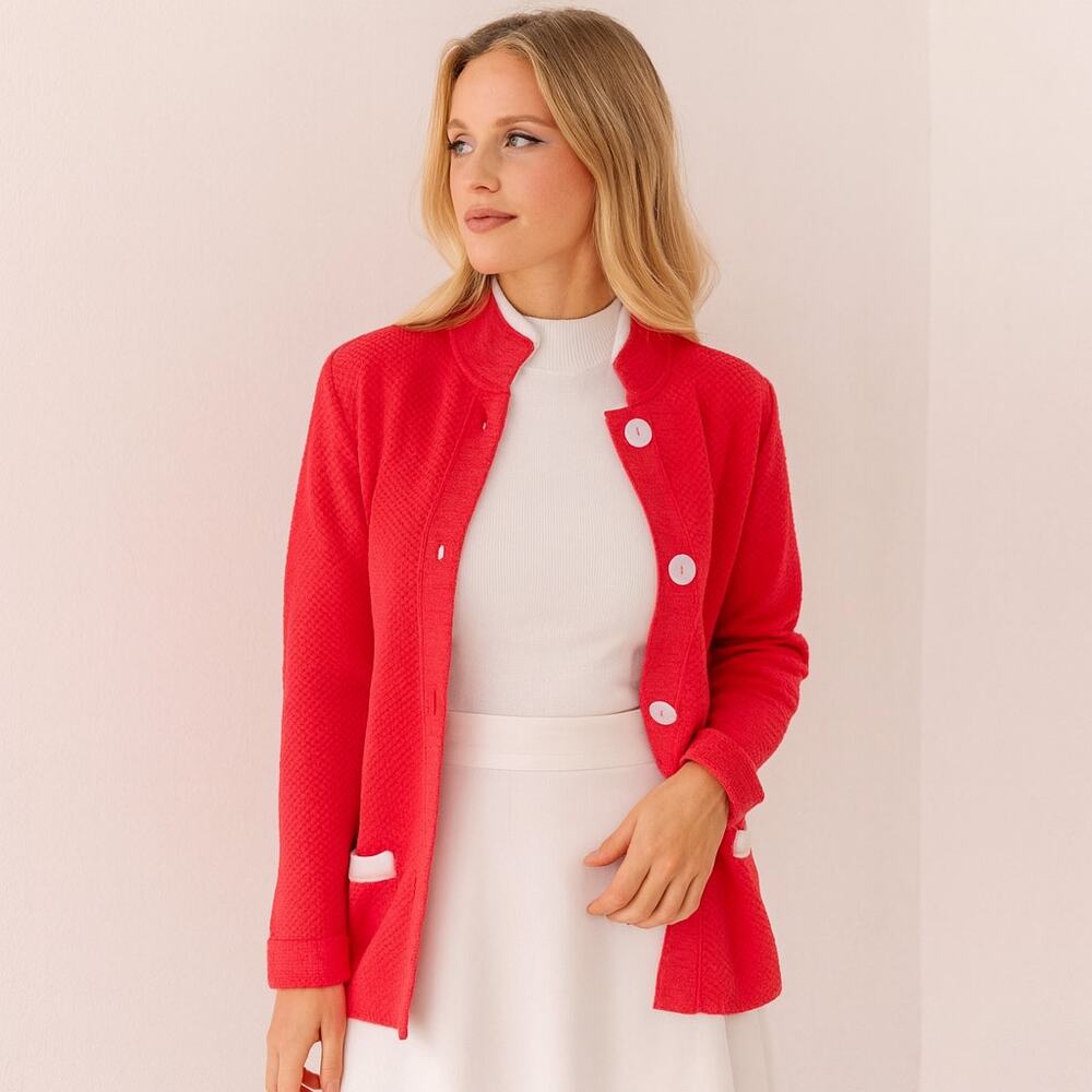 Barbara Lohmann 100% cashmere‎ knit pocket coral cardigan size L